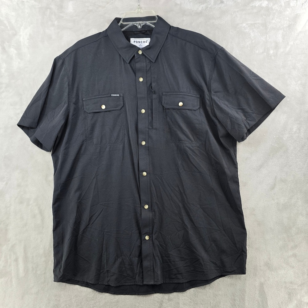 Poncho Shirt Mens XL Slim Black Short Sleeve Magnetic Pockets Outdoor Tech